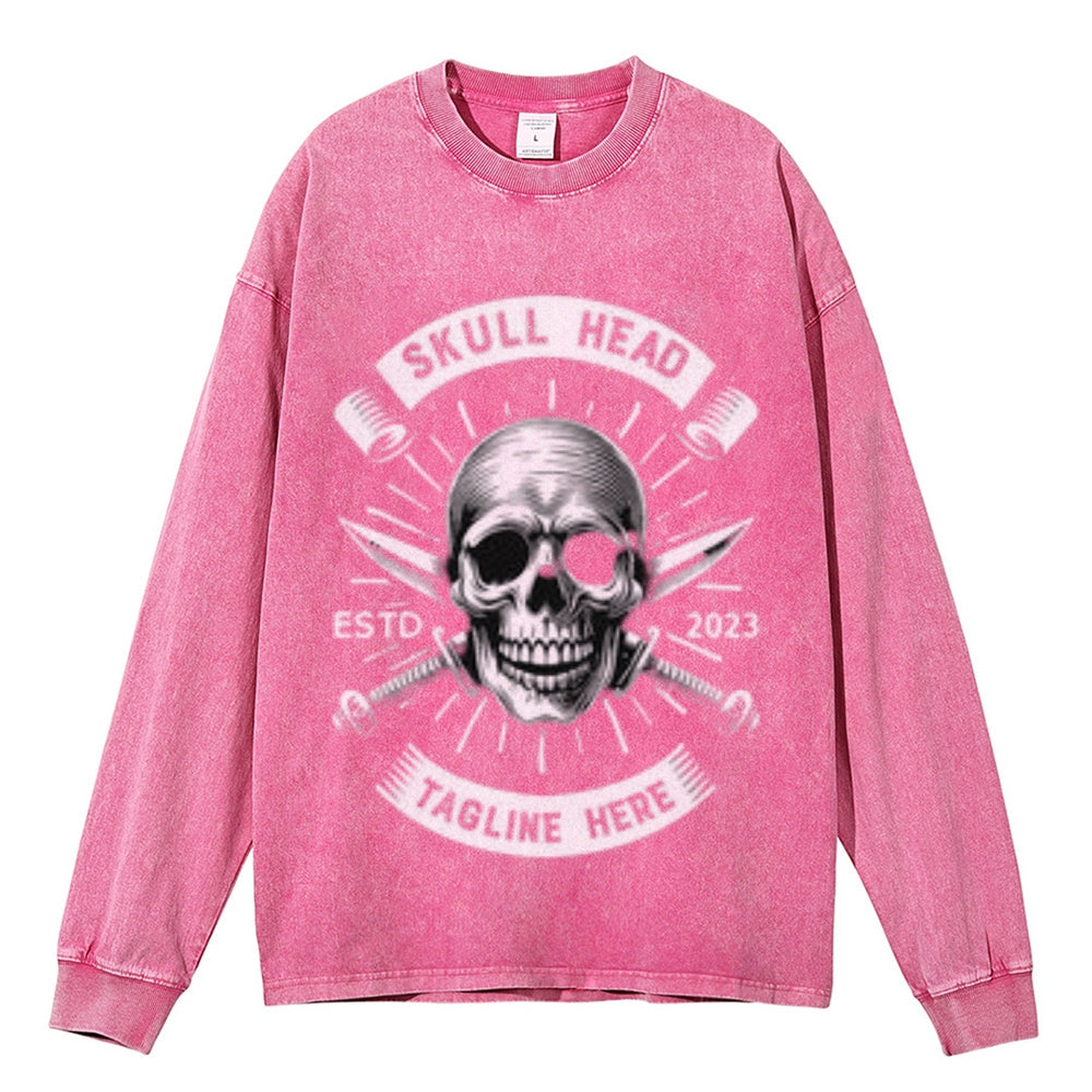 Oversized Vintage Washed Skull Head Graphic Sweatshirt