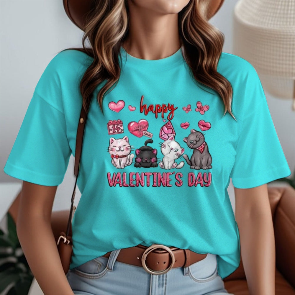 Women Happy Valentine's Day Print Graphic T-shirt