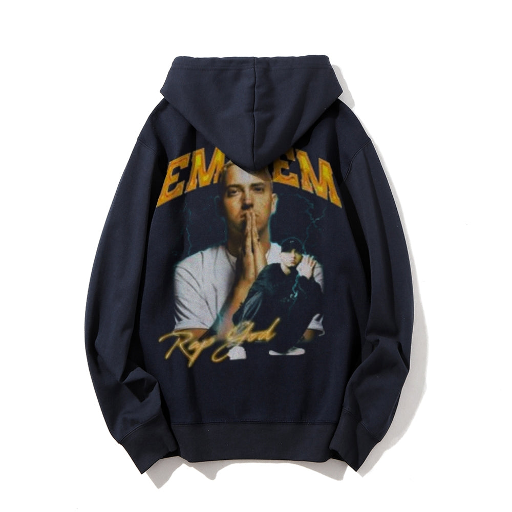 Mens Vintage Eminem Darkness Style Print Graphic Pullover With Kangaroo Pocket Hoodies