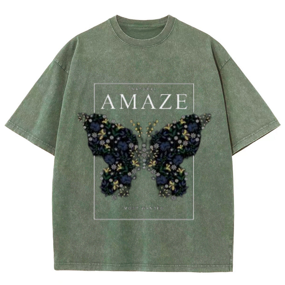Women Washed Vintage Amaze Butterfly Graphic Tee