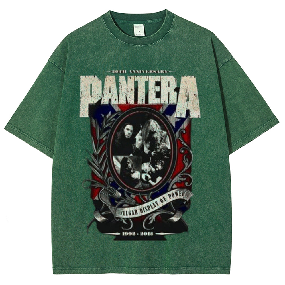 Unisex Vintage The Pantera Rock Band Print Short Sleeve Casual Graphic Washed T-shirt