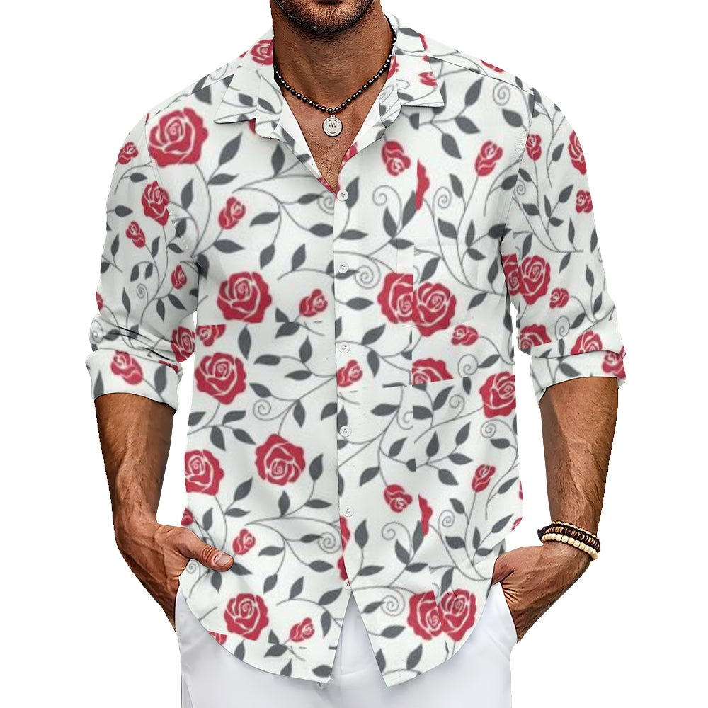 Mens Rose Print Long Sleeve Shirt