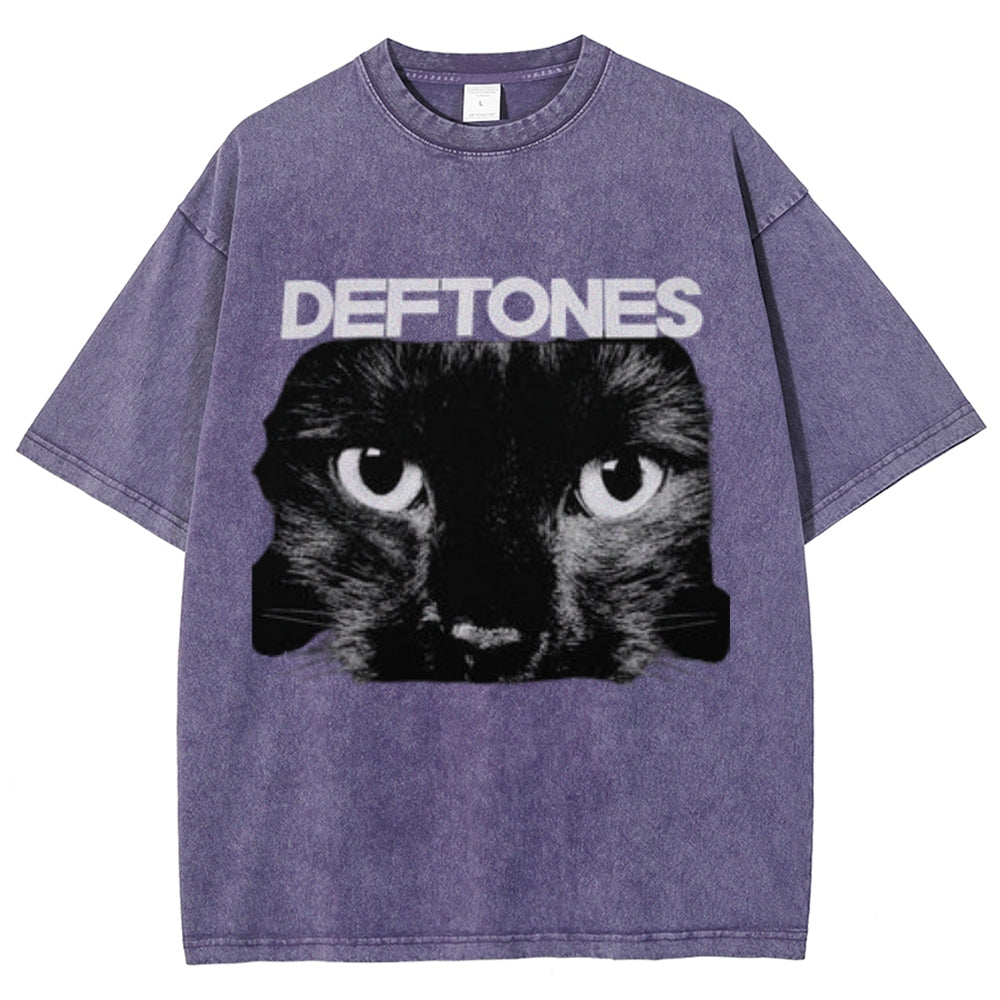 Unisex Vintage The Deftones Rock Band Print Short Sleeve Casual Graphic Washed T-shirt