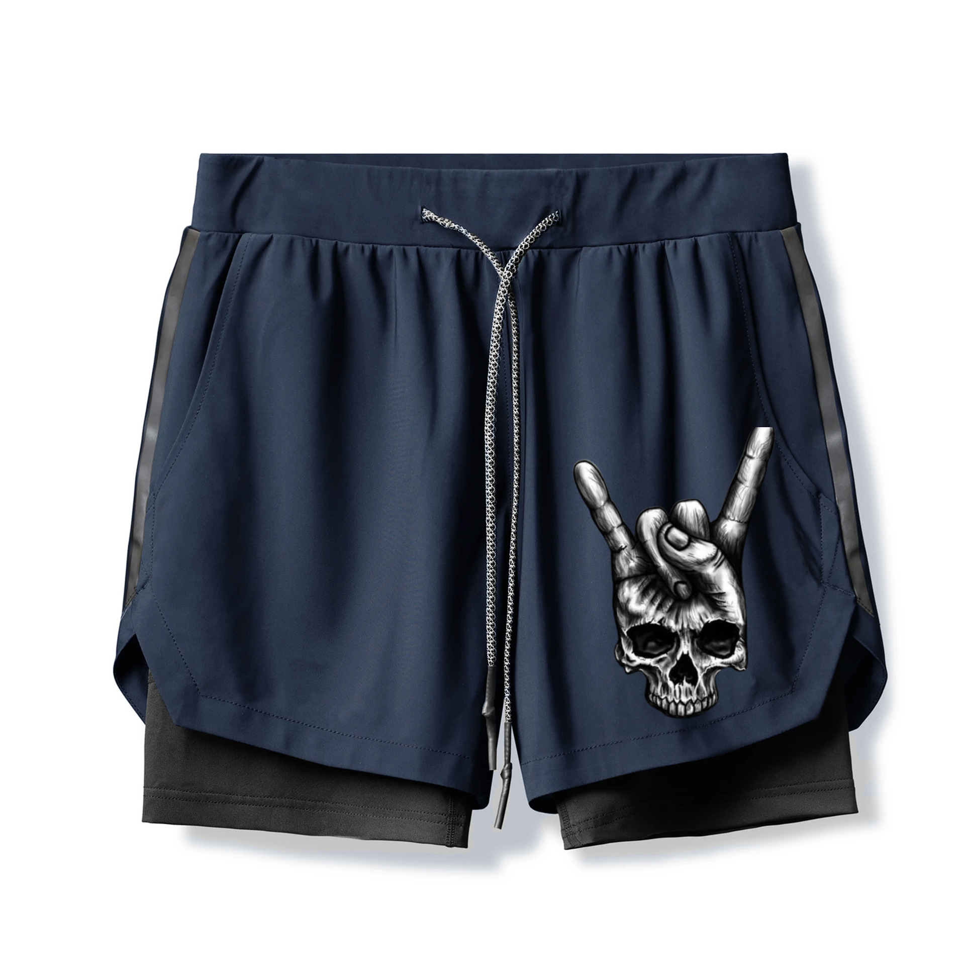 Skull Rock Roll Hand 2 In 1 Gym Shorts for Men