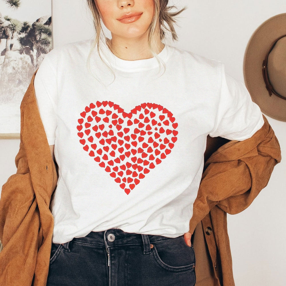 Women Valentine's Day Love Red Heart Print Graphic T-shirt