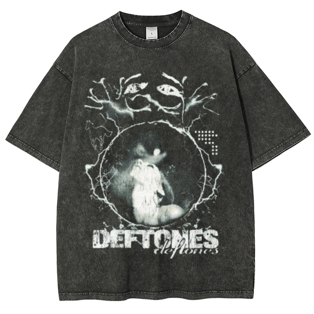 Unisex Vintage Deftones Darkness Style Graphic Short Sleeve Washed T-shirt