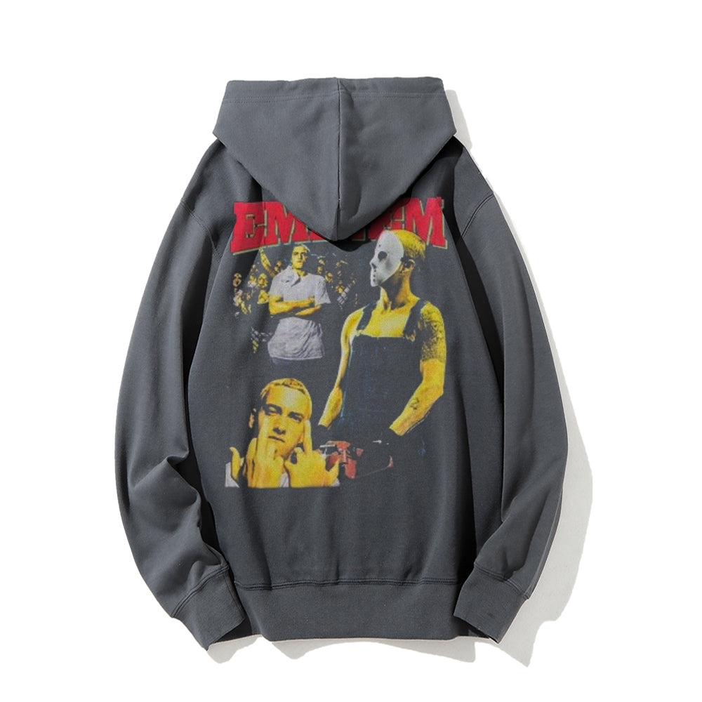 Mens Vintage Eminem Darkness Style Print Graphic Pullover With Kangaroo Pocket Hoodies