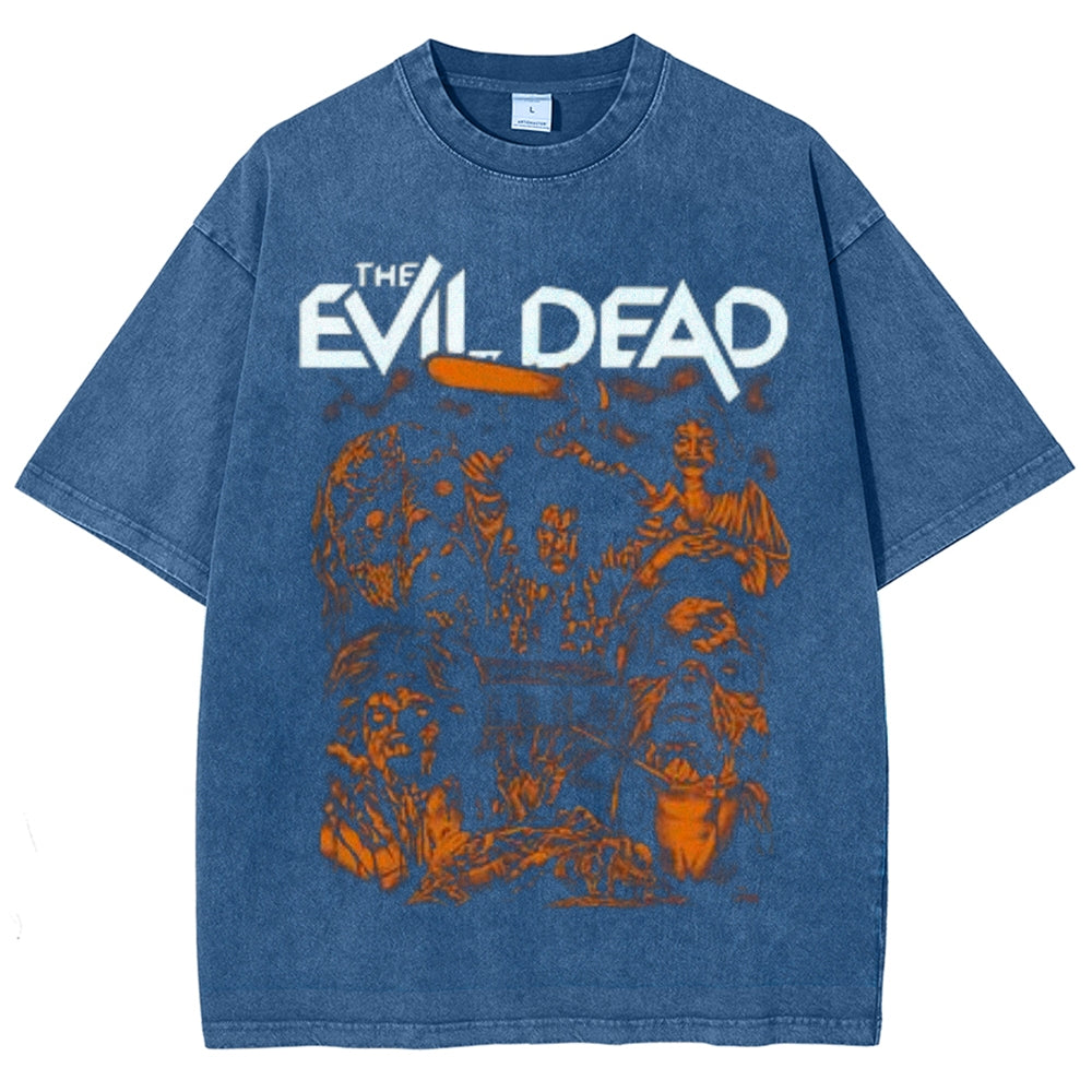 Unisex Vintage The Evil Dead Horror Graphic Short Sleeve Washed T-shirt