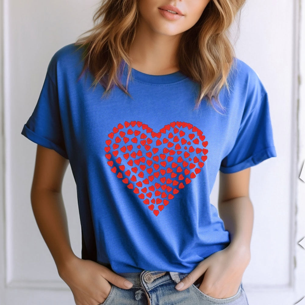 Women Valentine's Day Love Red Heart Print Graphic T-shirt