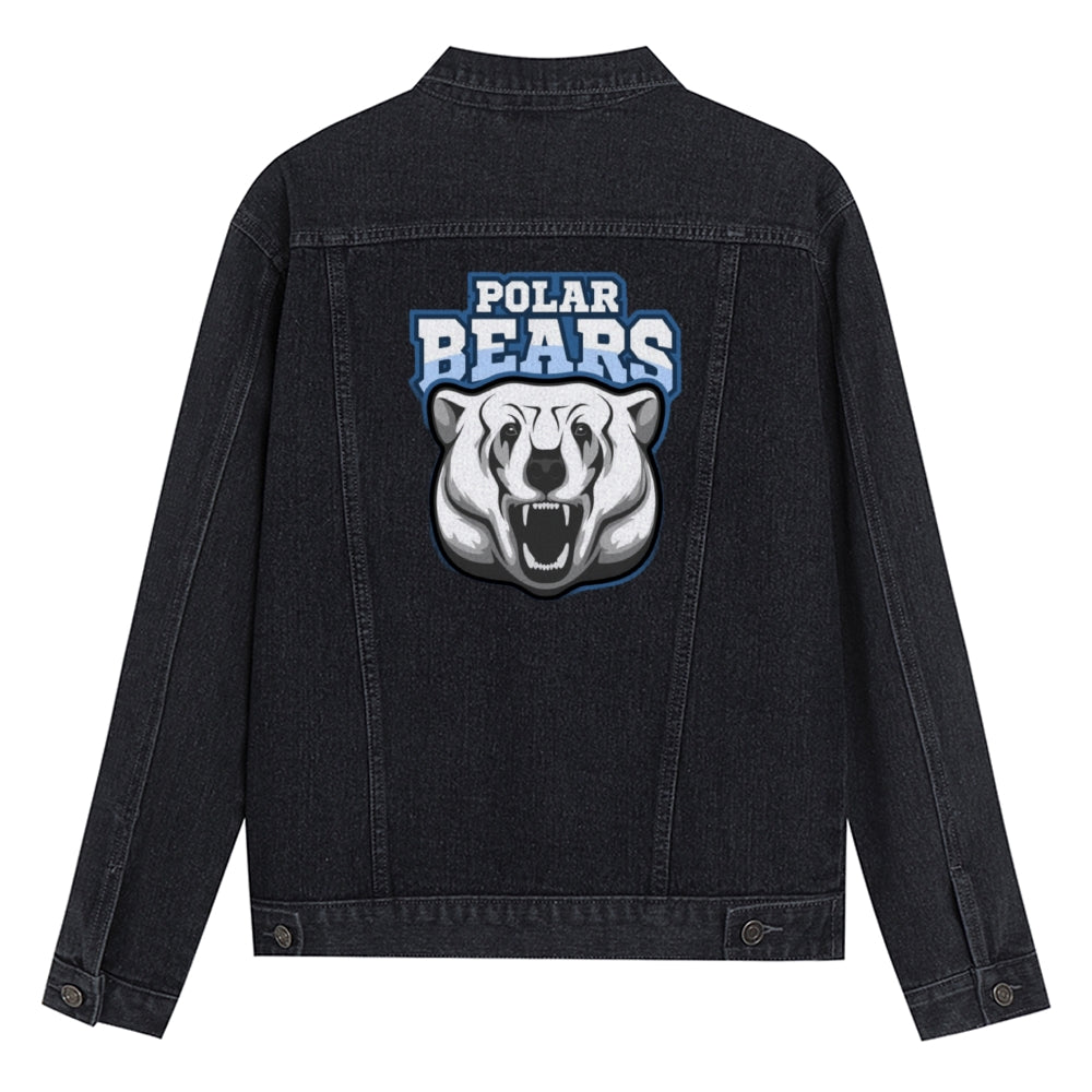 Mens Vintage Cartoon Prints POLAR BEARS Denim Jacket