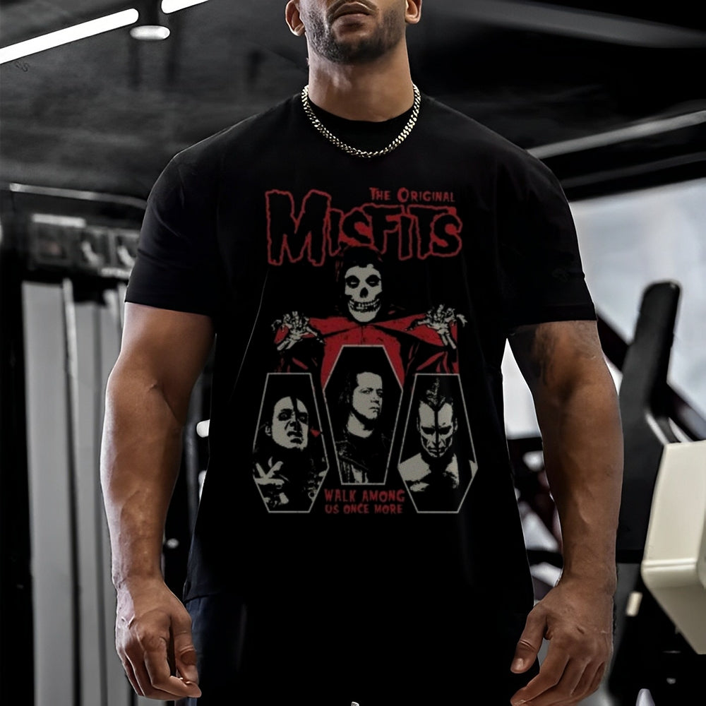 Mens Vintage The Misfits Rock Band Print Cotton Short Sleeve Casual Graphic T-shirt