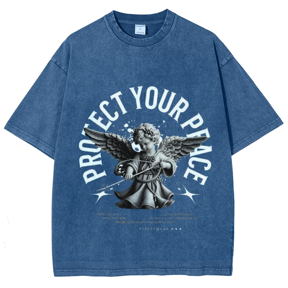 Women Vintage Protect Your Peace Angel Graphic T-shirt