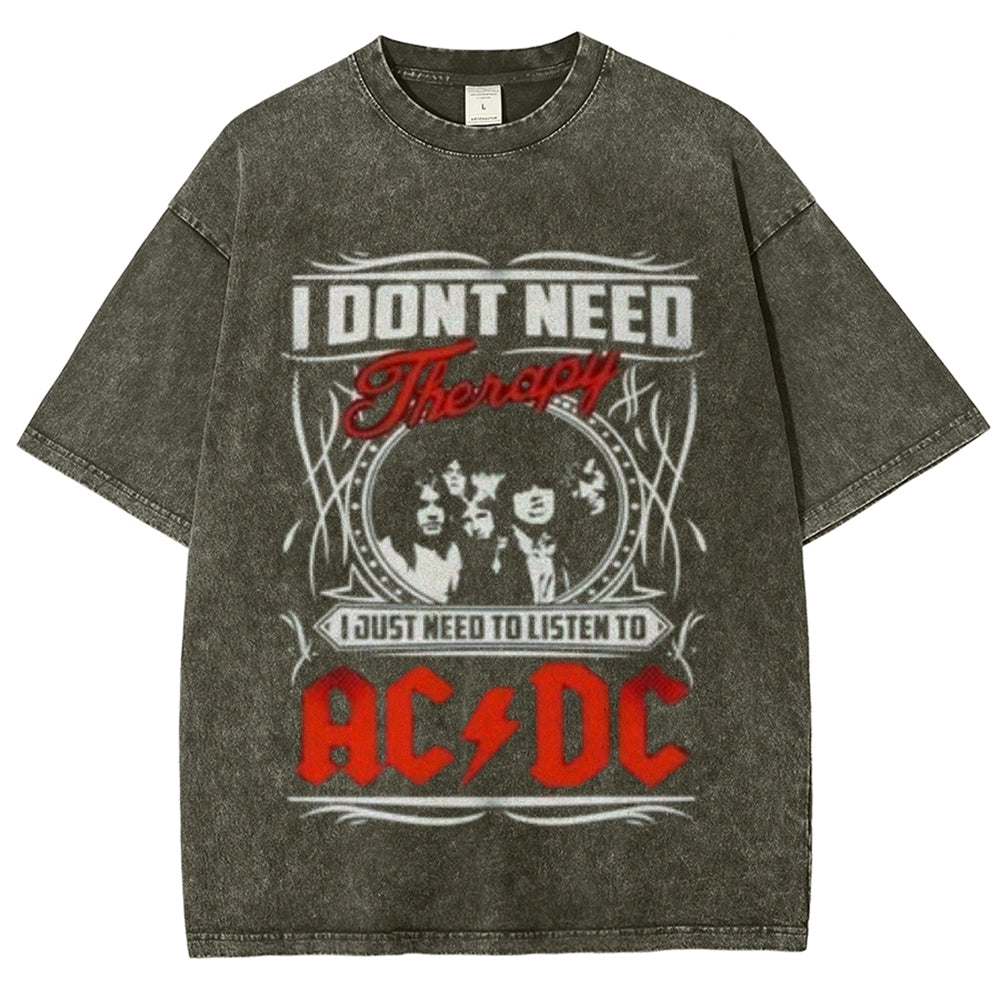 Unisex Vintage The Acdc Rock Band Print Short Sleeve Casual Graphic Washed T-shirt