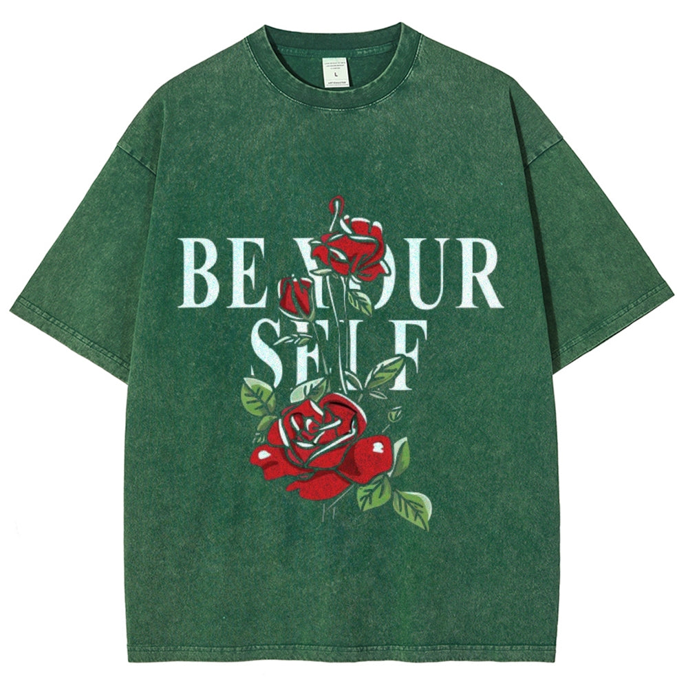 Women Washed Vintage Be YourSelf Graphic Tee