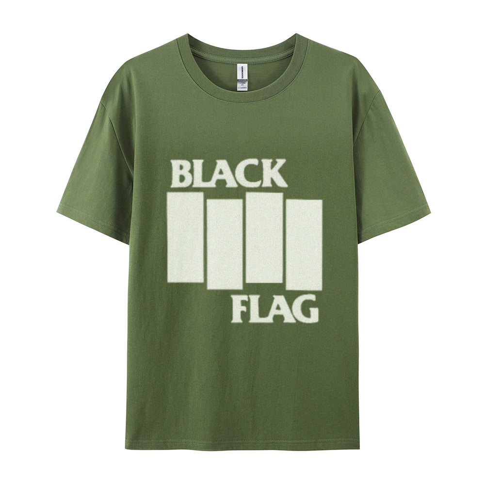 Mens Vintage The Black Flag Rock Band Print Cotton Short Sleeve Casual Graphic T-shirt