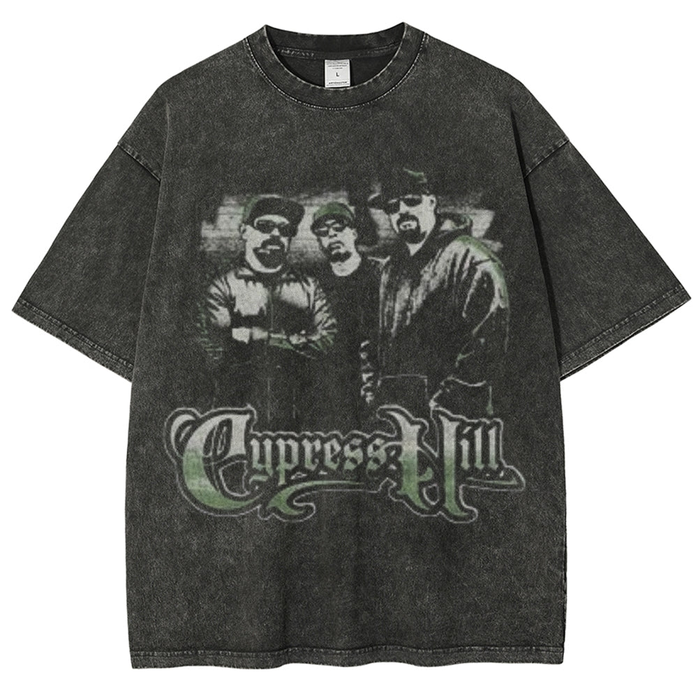 Unisex Vintage Cypress Hill Darkness Style Graphic Short Sleeve Washed T-shirt