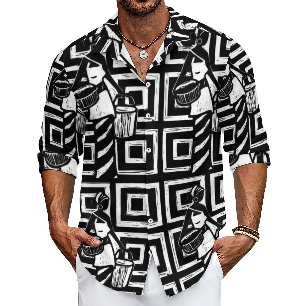 Mens African Woman Carrying Baskets Print Long Sleeve Shirt