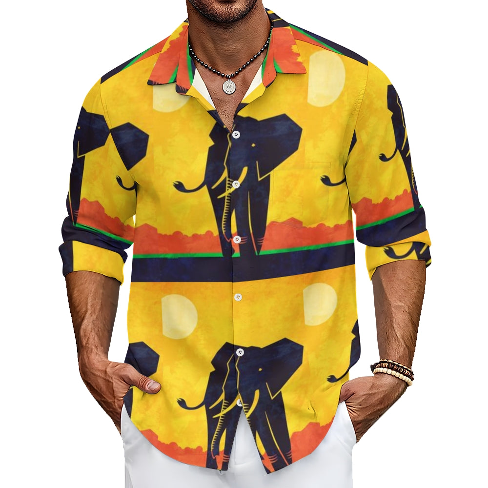 Mens African Eleplant Print Long Sleeve Shirt