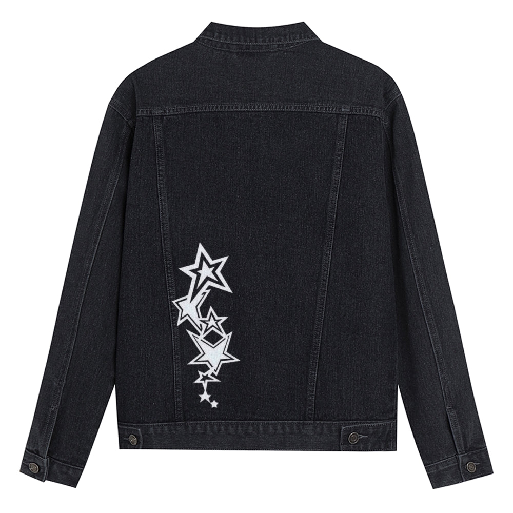 Mens Star Graphic Button Up Denim Jacket