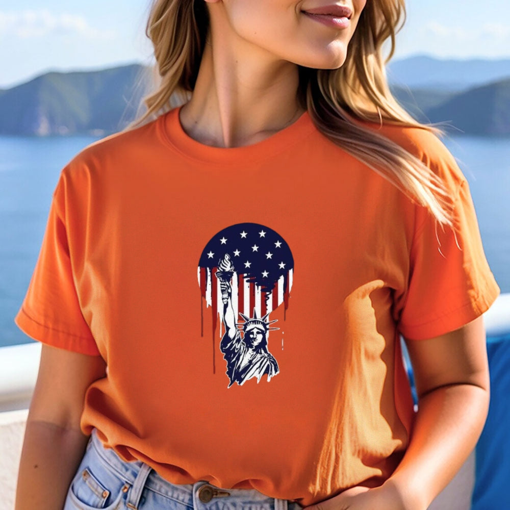 Women Independence Day Freedom Flag Print T-shirt