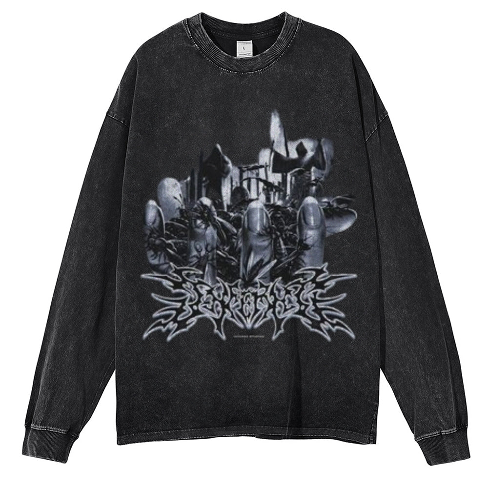 Oversized Vintage Washed Gothic Graphic Sweatshirt