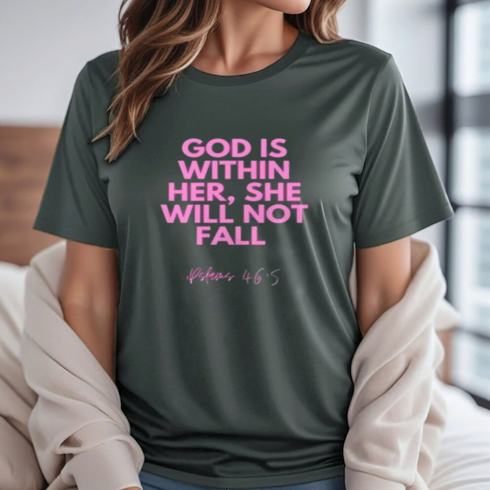 Women God Is Within Her She Will Not Fall Print Graphic T-shirt