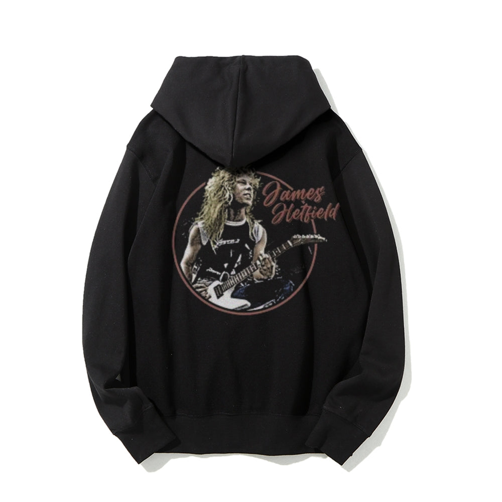 Mens Vintage James Guitar Darkness Style Print Graphic Pullover With Kangaroo Pocket Hoodies