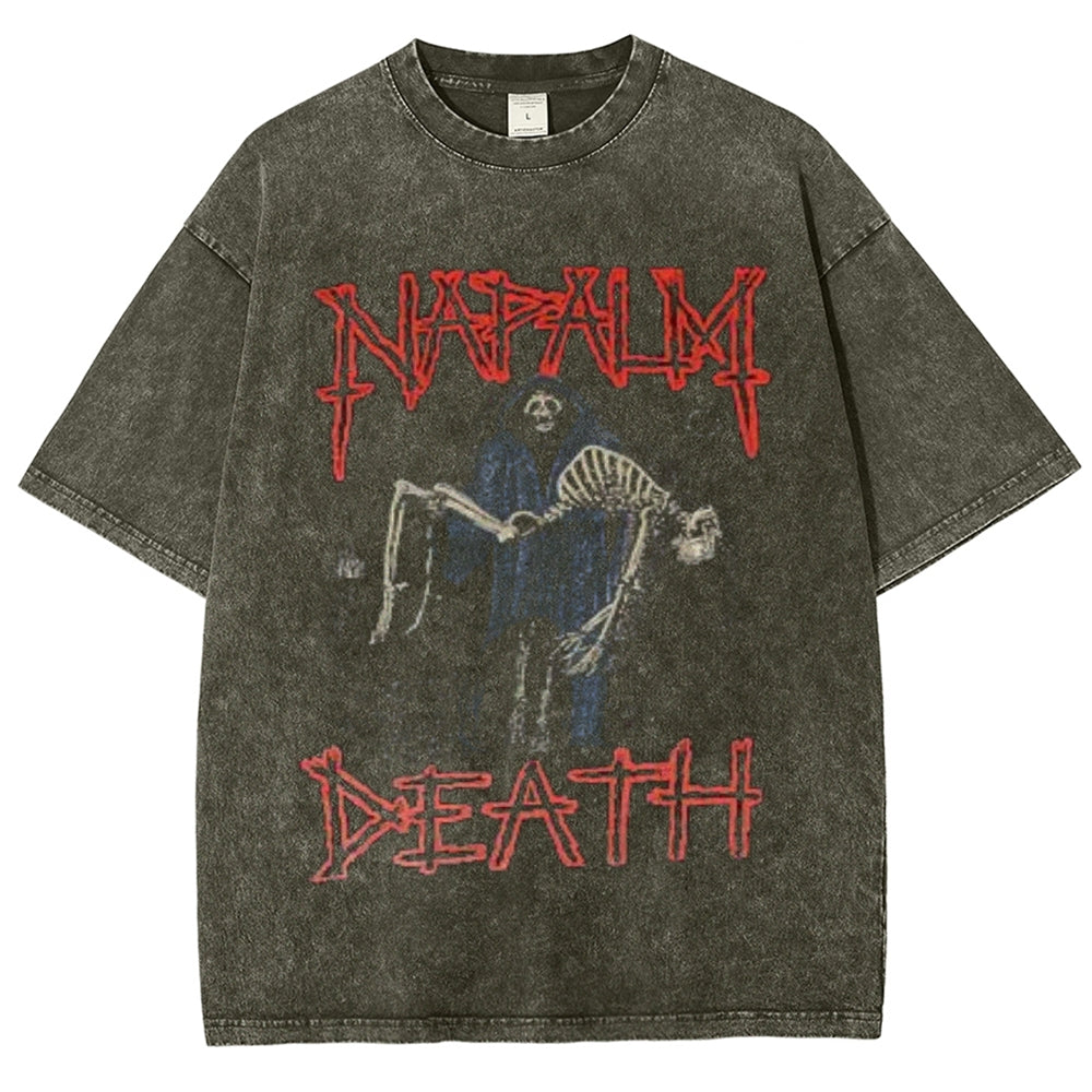 Unisex Vintage Death Darkness Style Graphic Short Sleeve Washed T-shirt