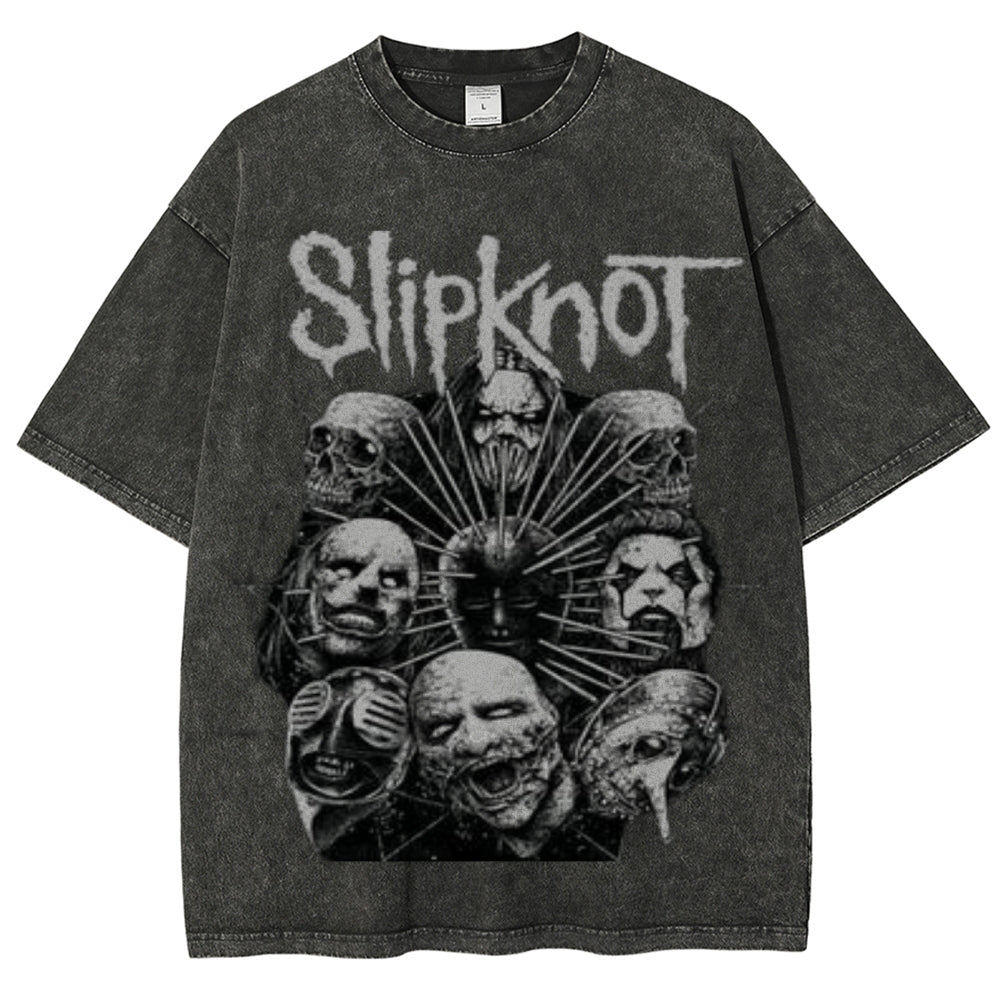 Unisex Vintage The Slipknot Rock Band Print Short Sleeve Casual Graphic Washed T-shirt