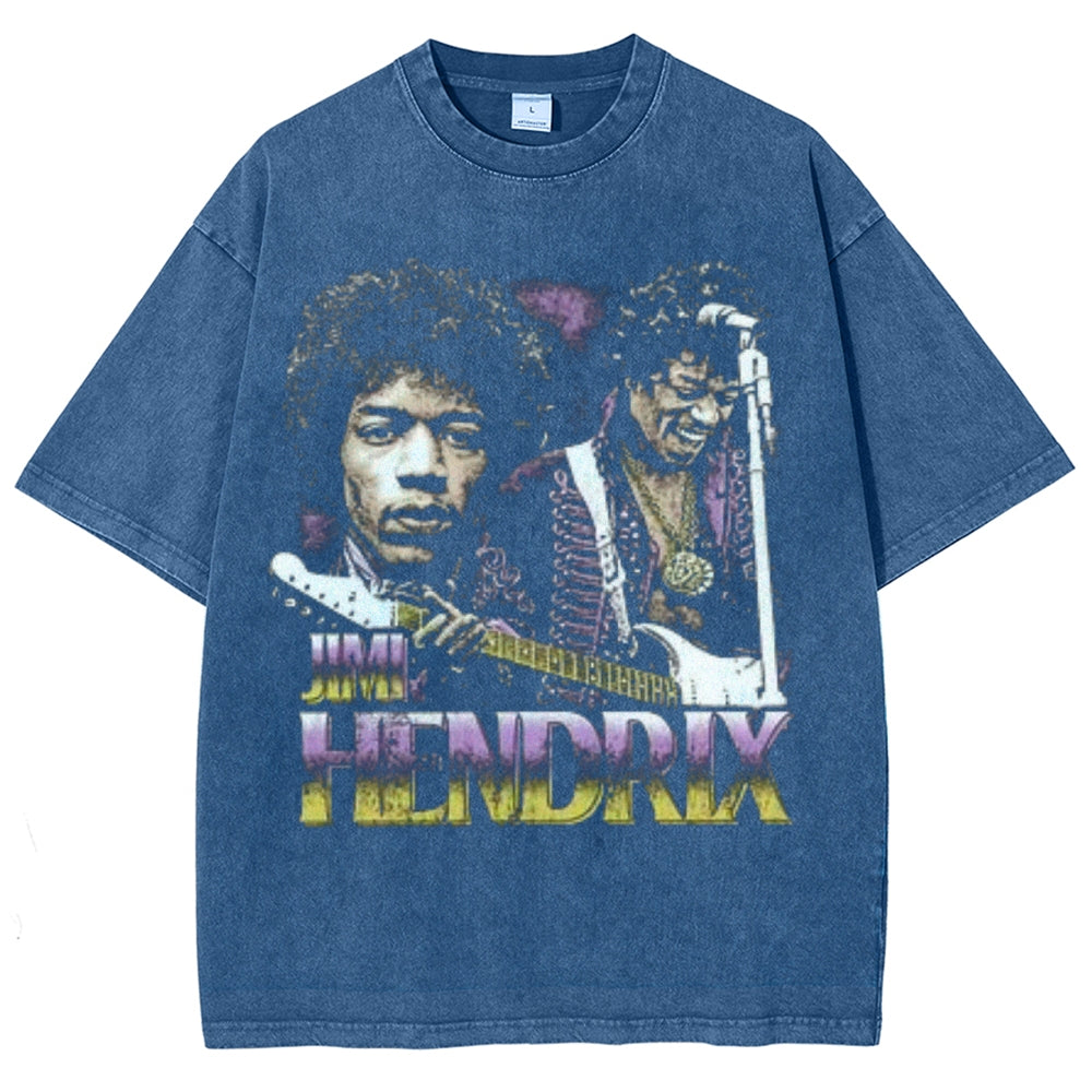 Unisex Vintage Hendrix Darkness Style Graphic Short Sleeve Washed T-shirt