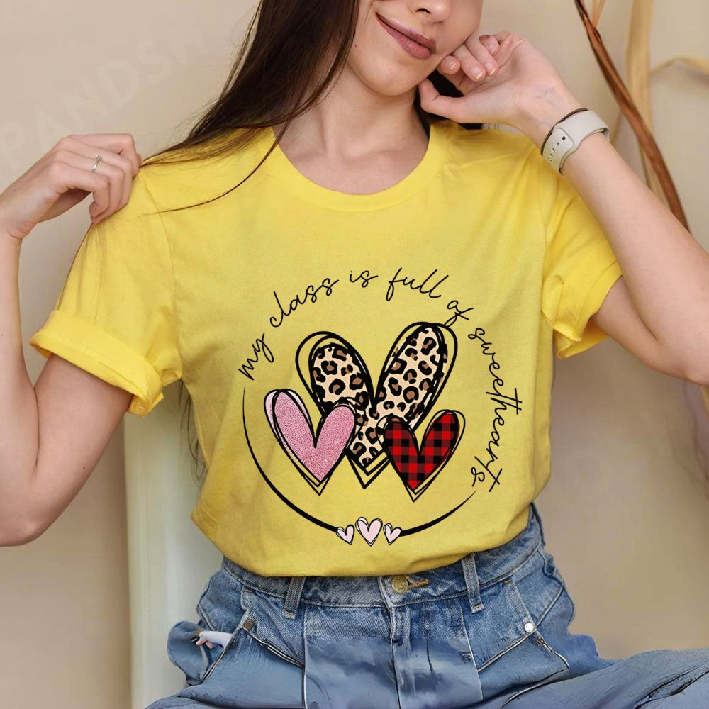 Women Love Leopard Heart Valentine's Day Print  Graphic T-shirt