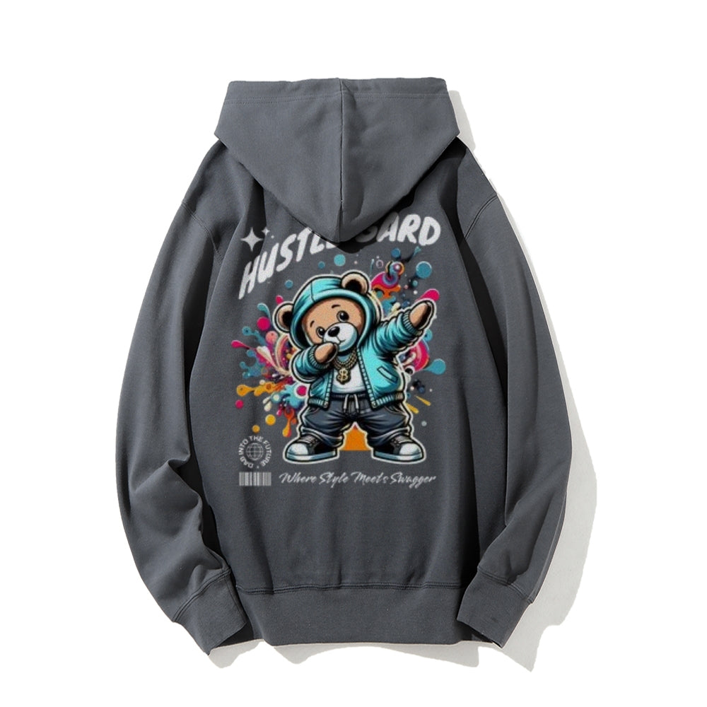 Mens HUSTLE GARD Bear Graphic Hoodies