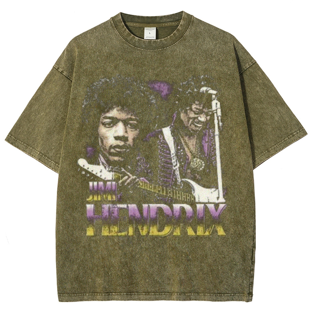 Unisex Vintage Hendrix Darkness Style Graphic Short Sleeve Washed T-shirt