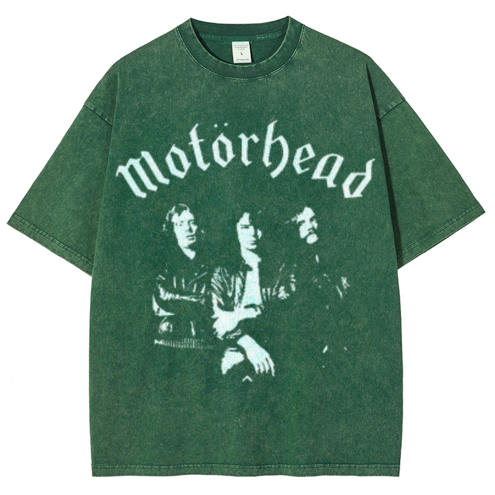 Unisex Vintage The Motorhead Rock Band Print Short Sleeve Casual Graphic Washed T-shirt