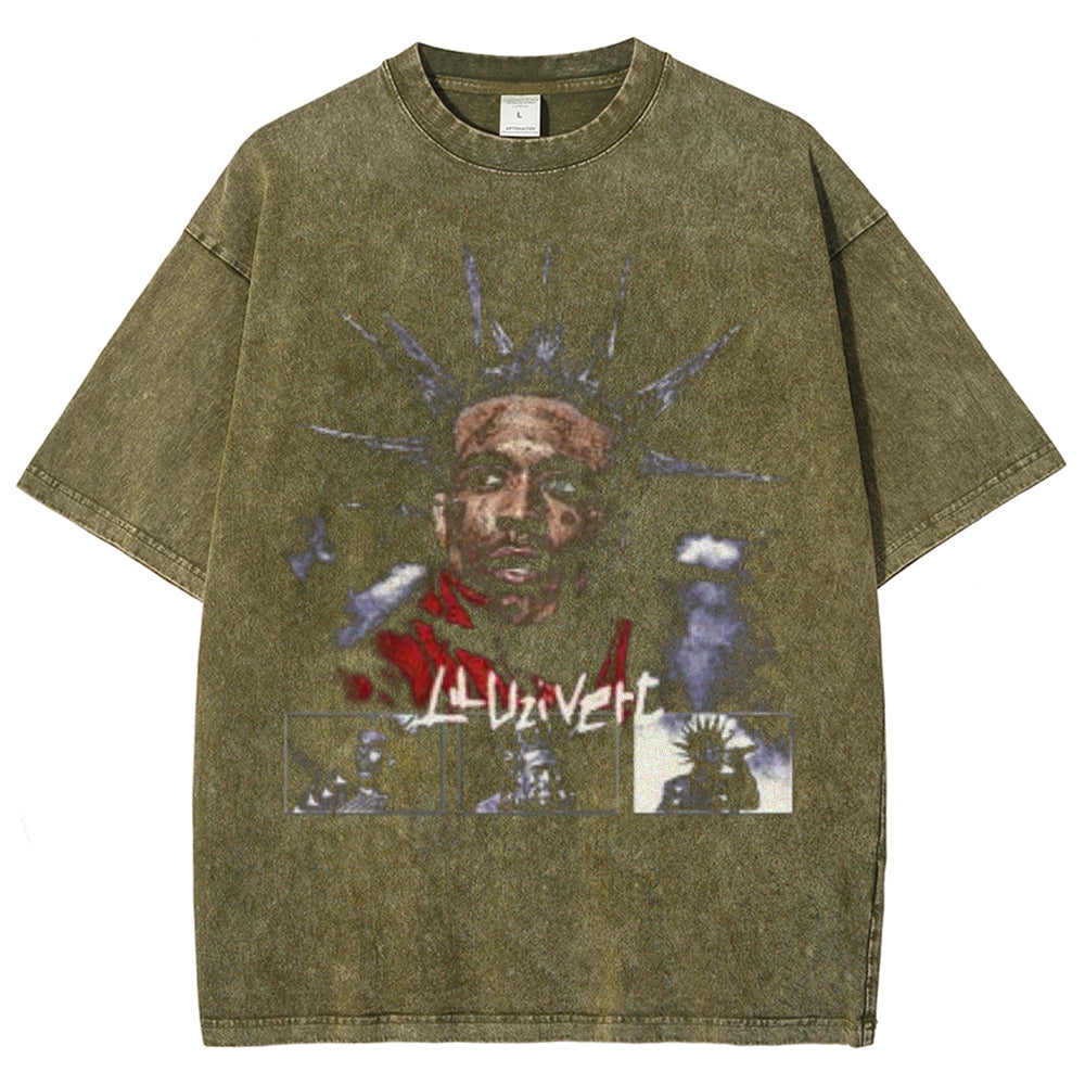 Unisex Vintage Lil Uzi Graphic Short Sleeve Washed T-shirt