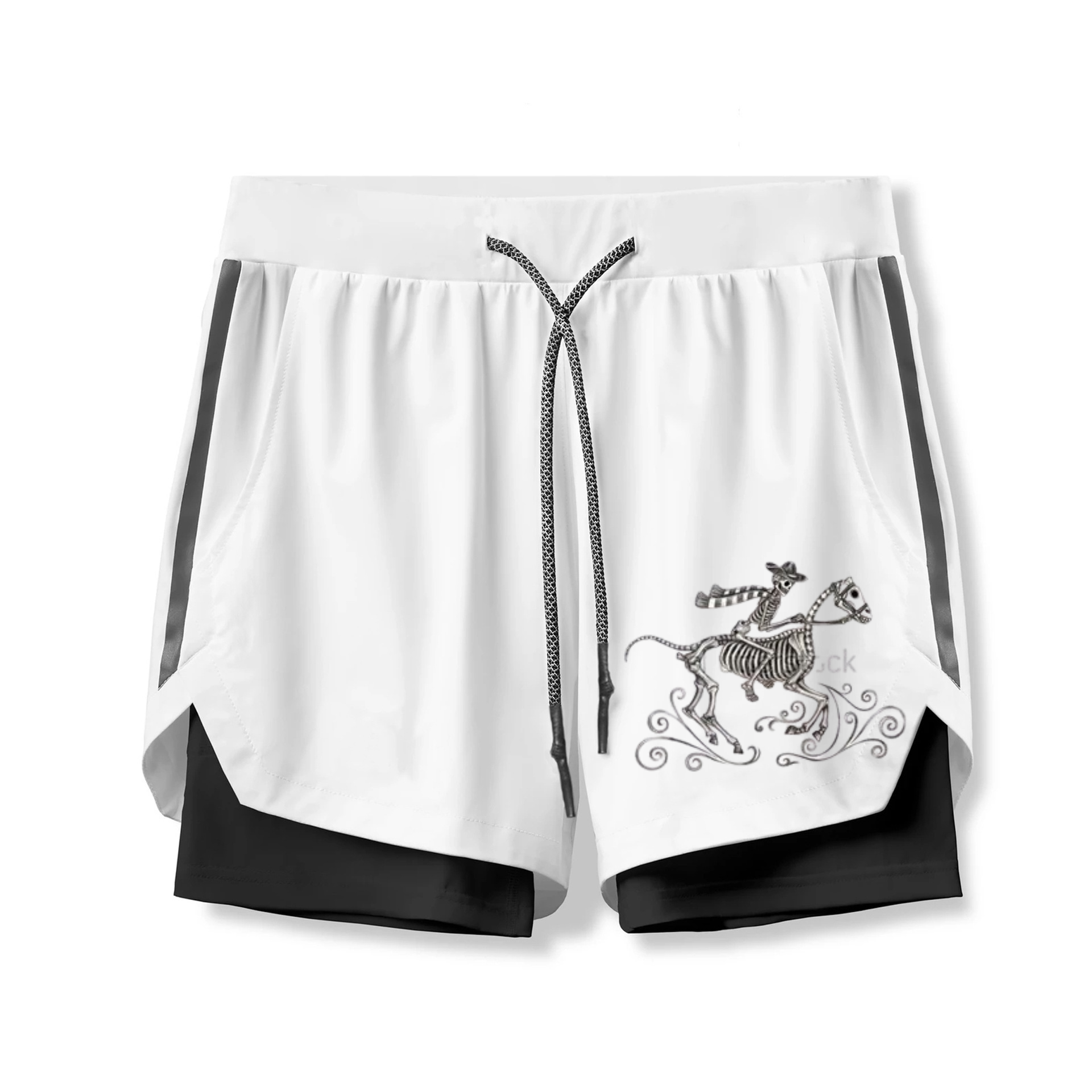 Art Skull Print 2 In 1 Gym Shorts for Men