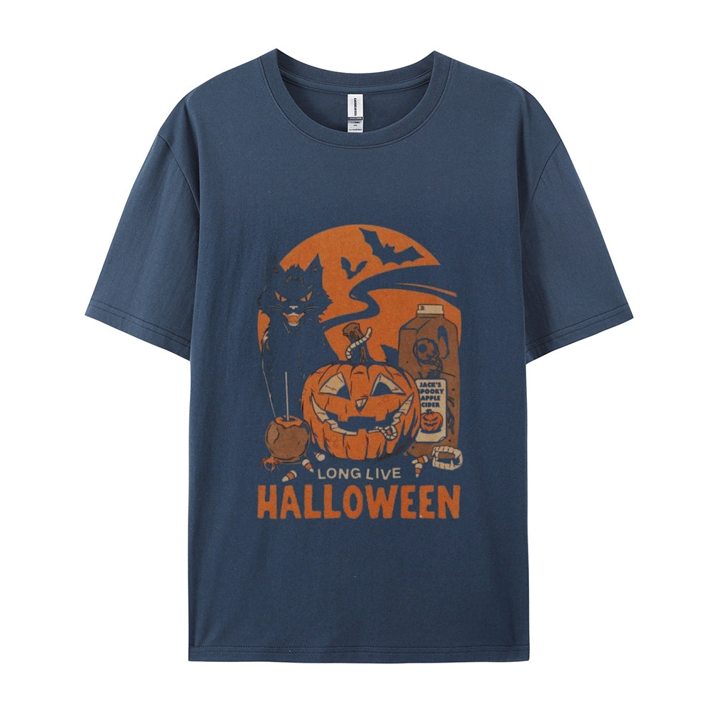 Mens Halloween Pumpkin Cat Graphic Tee