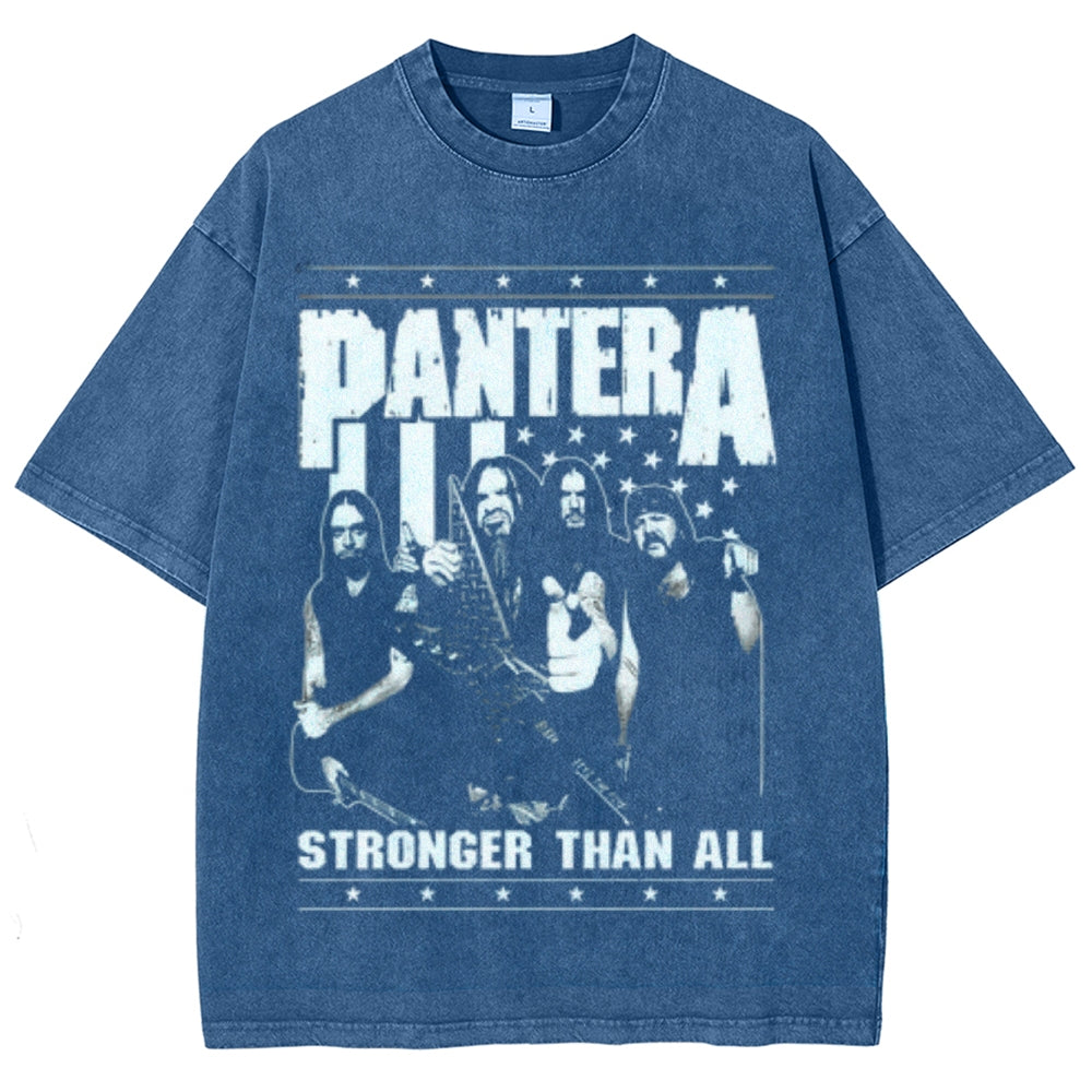 Unisex Vintage The Pantera Rock Band Print Short Sleeve Casual Graphic Washed T-shirt