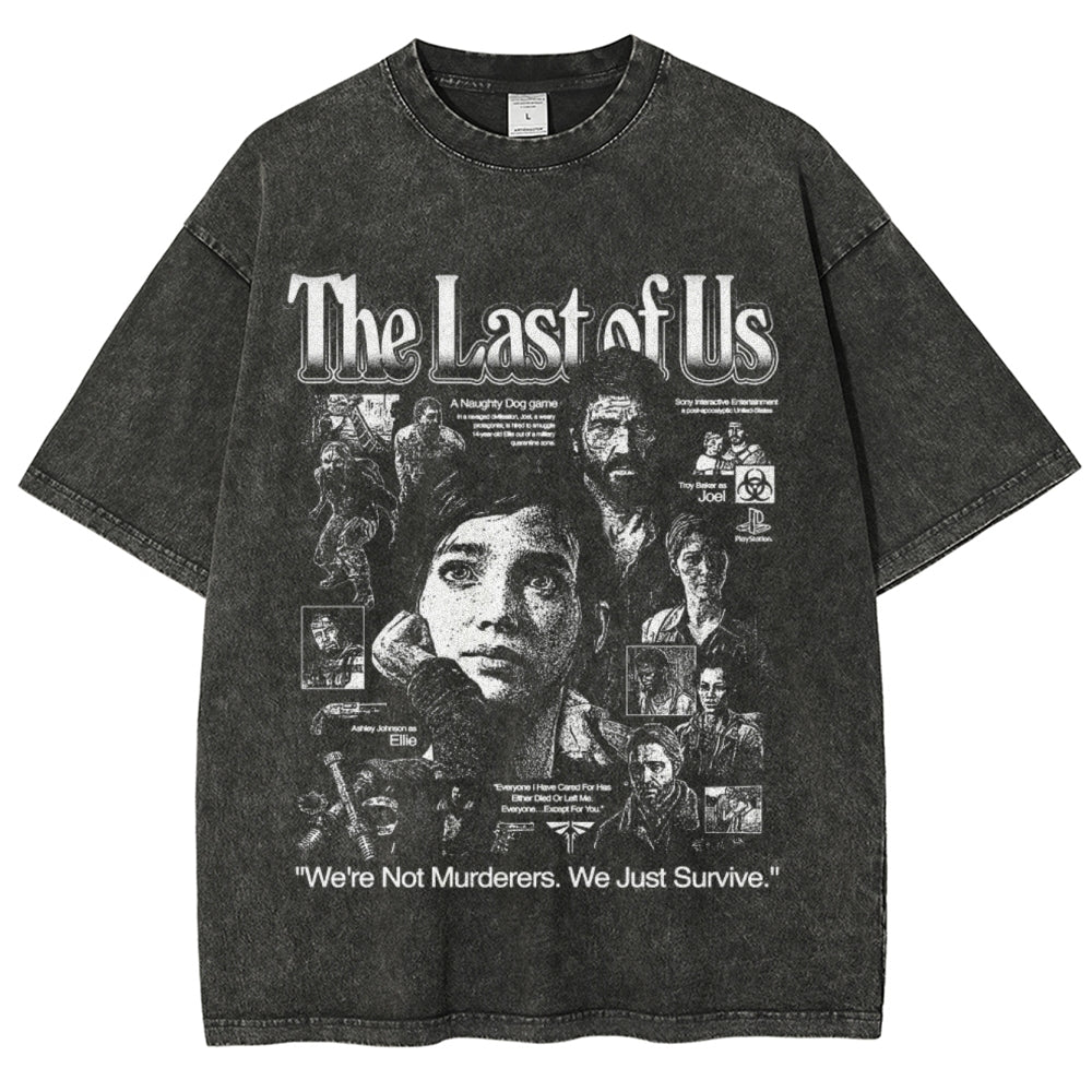 Unisex Vintage The Last Of Us Graphic Short Sleeve Washed T-shirt