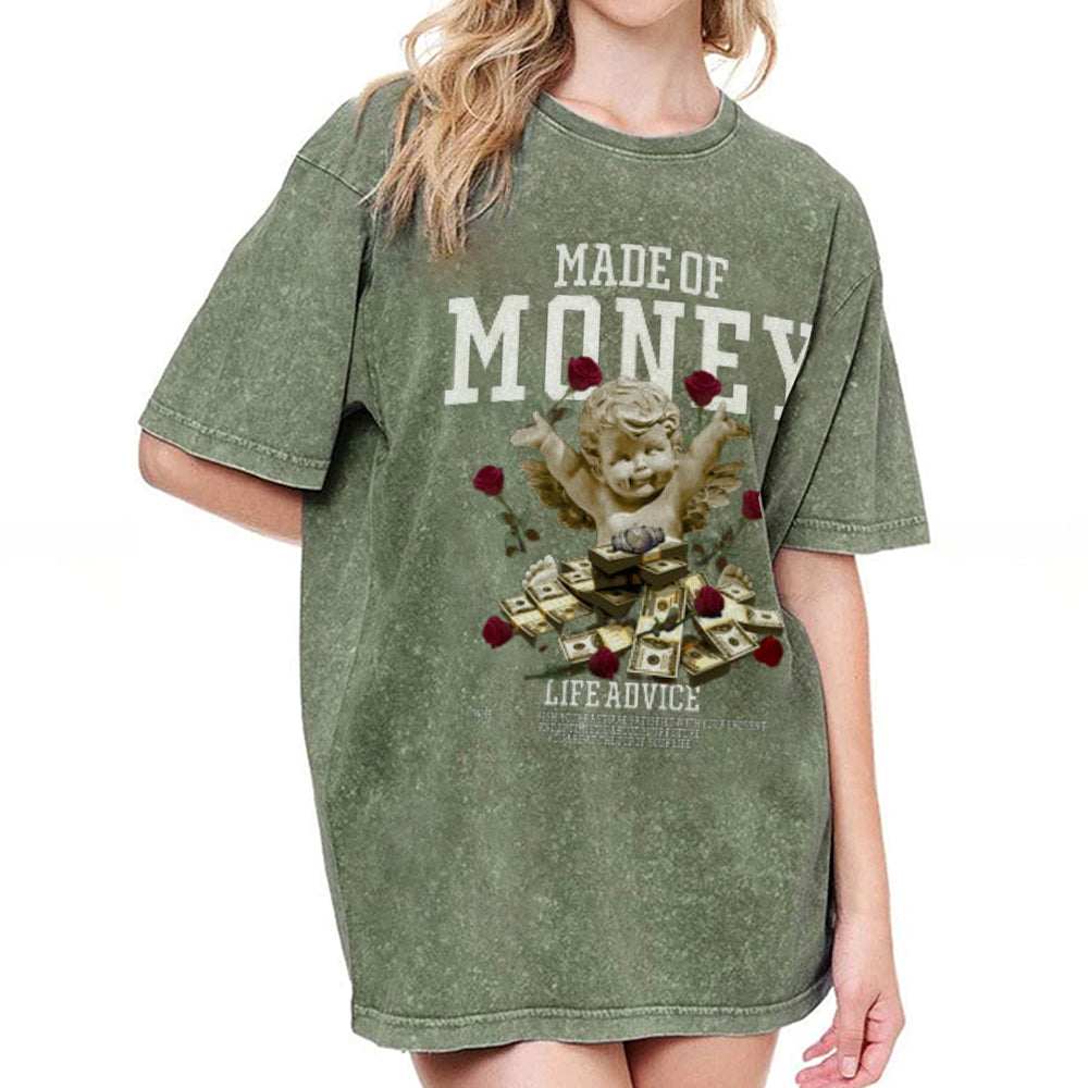 Women Washed Vintage Made Of Money Graphic Tee