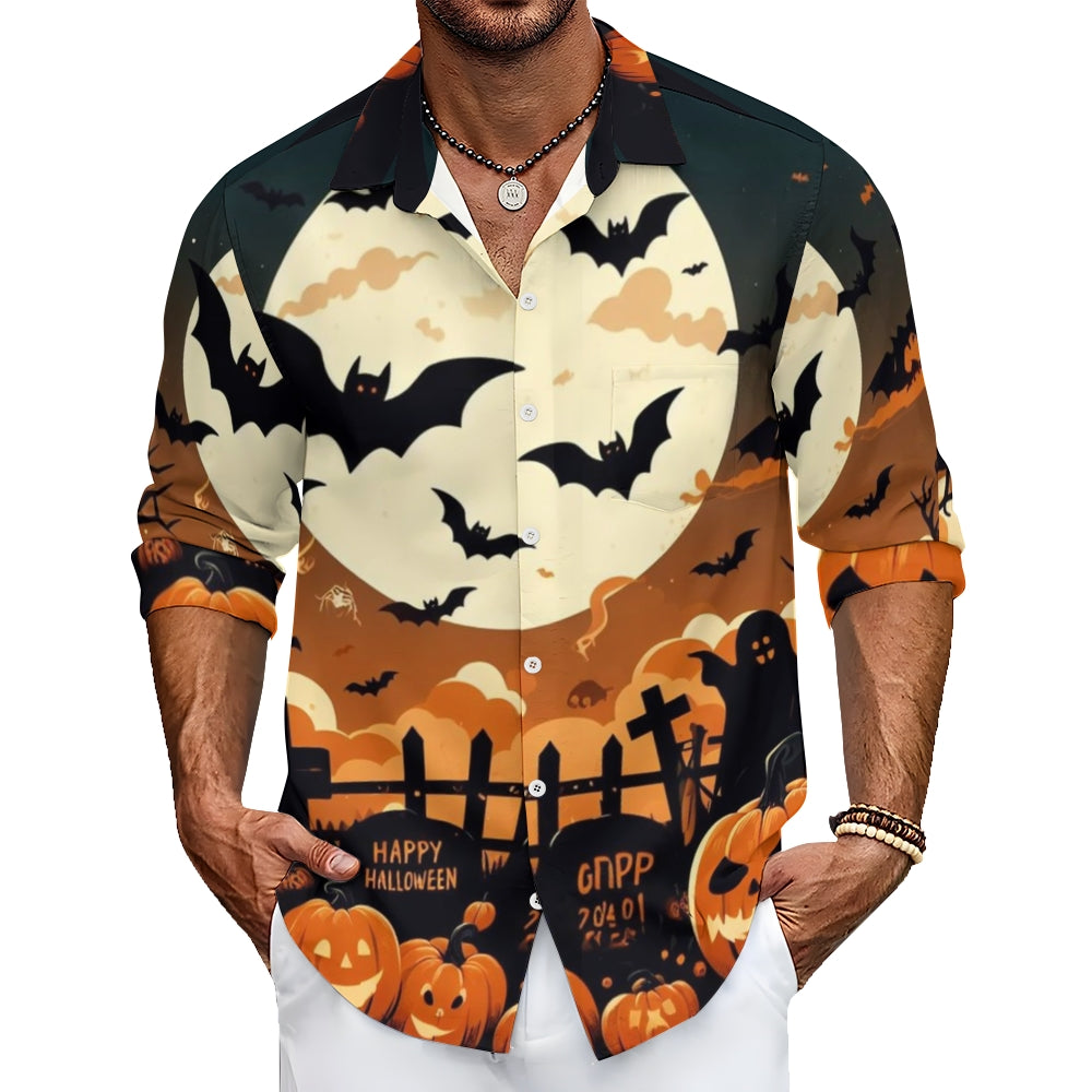 Mens Happy Halloween Night Long Sleeve Shirt