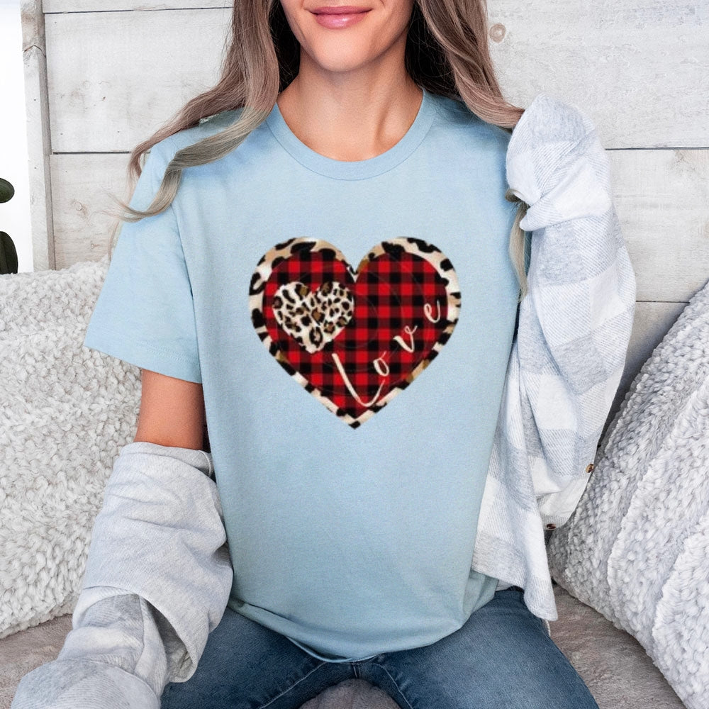 Women Love Leopard Heart Valentine's Day Print Graphic T-shirt