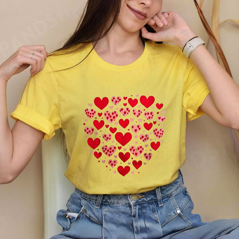 Women Valentine's Day Love Red Heart Print Graphic T-shirt