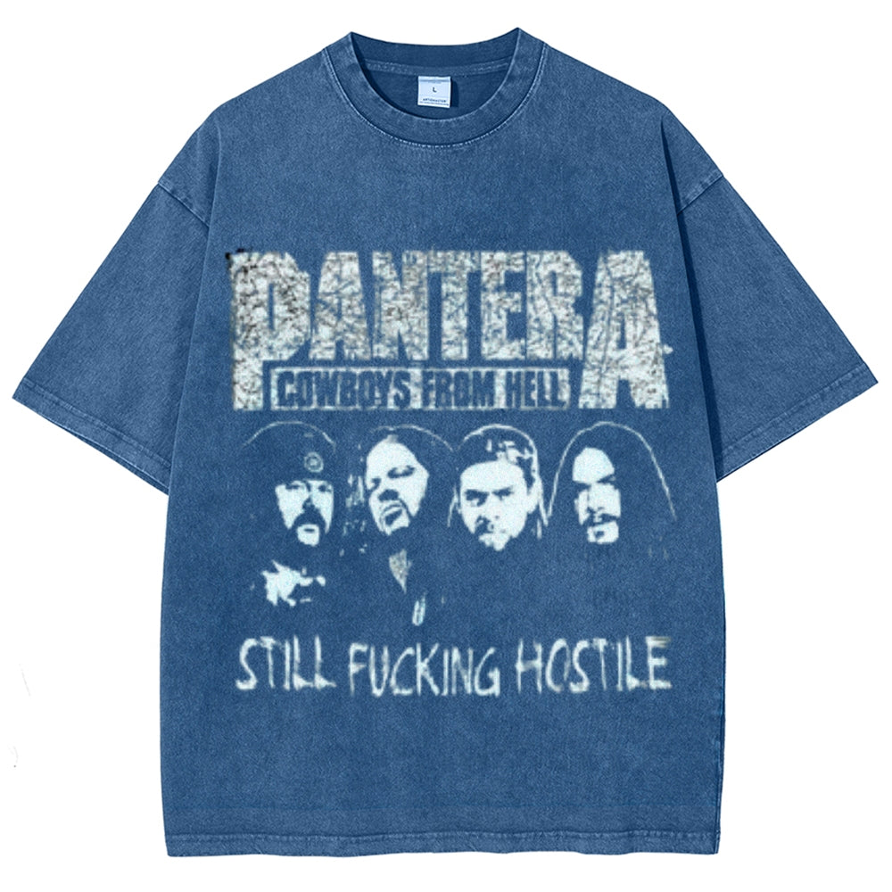 Unisex Vintage The Pantera Rock Band Print Short Sleeve Casual Graphic Washed T-shirt