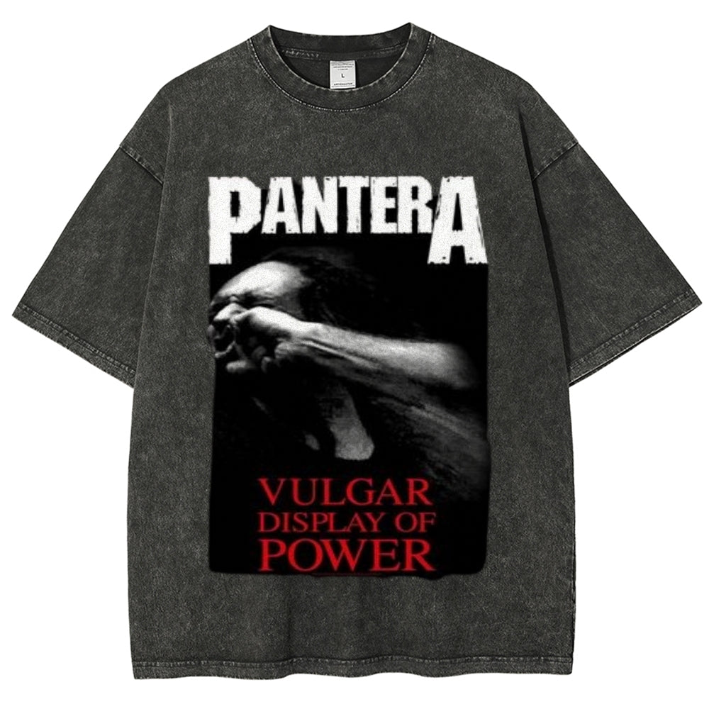 Unisex Vintage The Pantera Rock Band Print Short Sleeve Casual Graphic Washed T-shirt