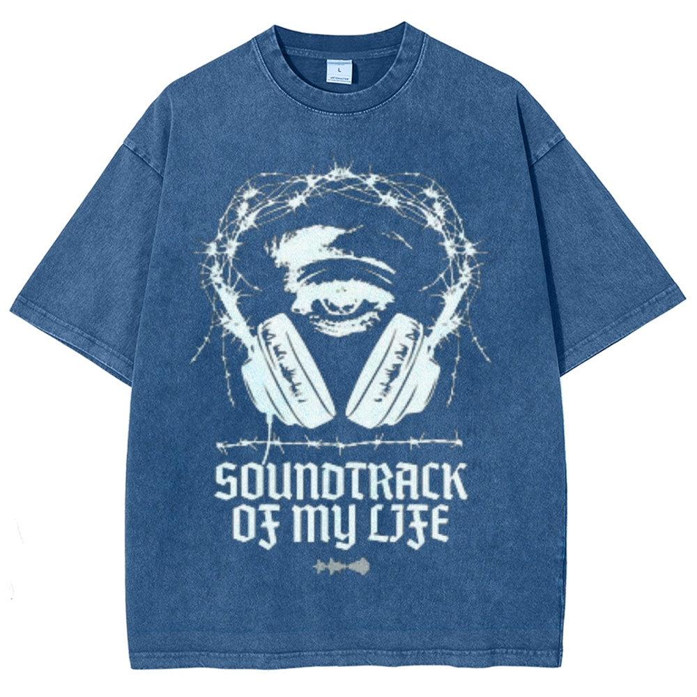 Unisex Vintage Soundtrack Of My Life Graphic Short Sleeve Washed T-shirt