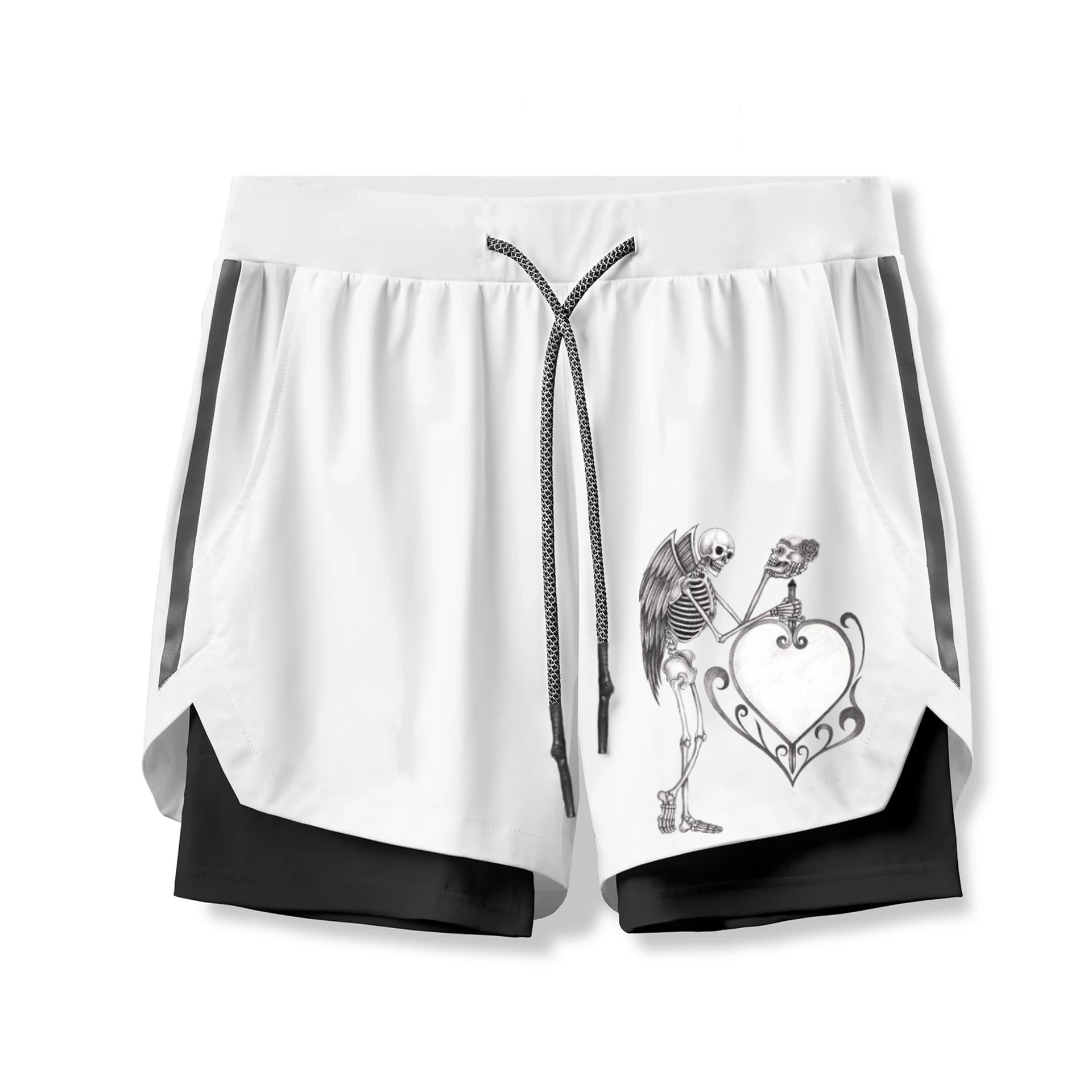 Angel Skull with Heart 2 In 1 Gym Shorts for Men