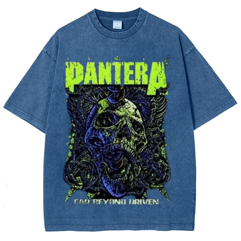 Unisex Vintage The Pantera Rock Band Print Short Sleeve Casual Graphic Washed T-shirt