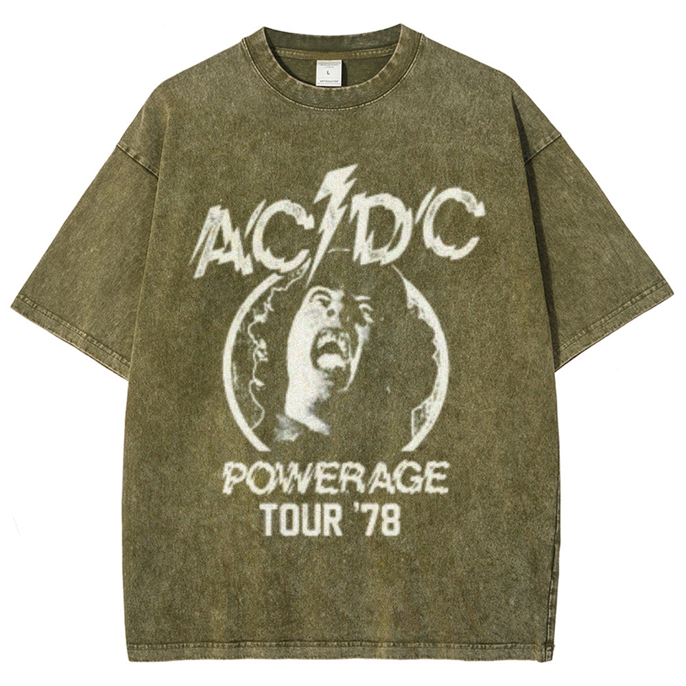 Unisex Vintage The Acdc Rock Band Print Short Sleeve Casual Graphic Washed T-shirt