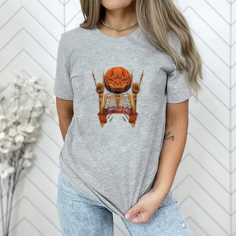 Women Halloween Spooky Finger Skull Graphic T-shirt